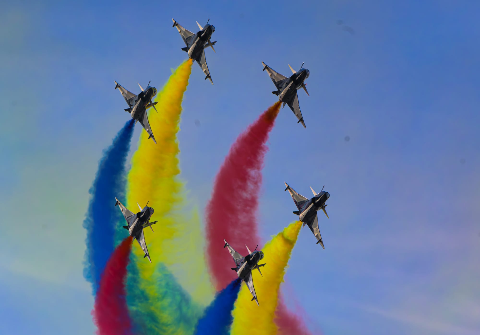 Jets crossing trails of colour in formation